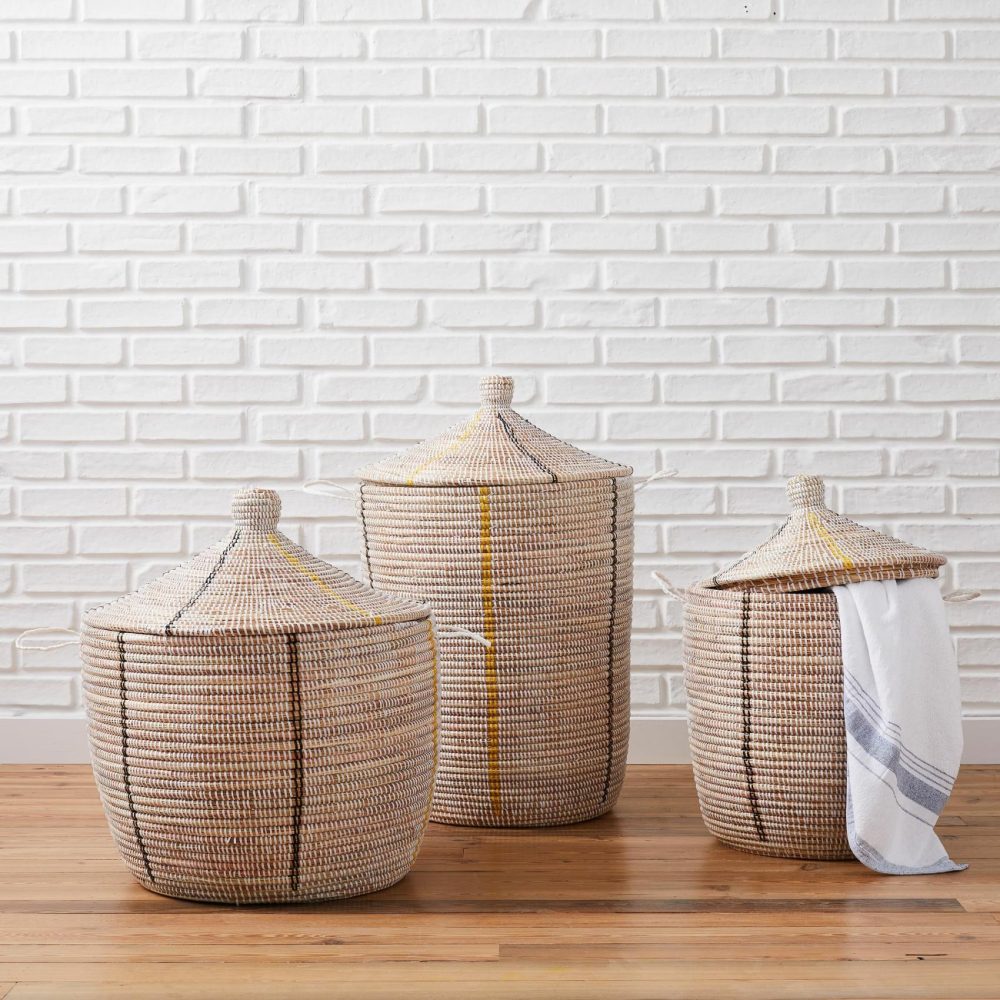 Baskets & Hampers |  Graphic Millet Lidded Baskets Baskets & Hampers Baskets & Hampers