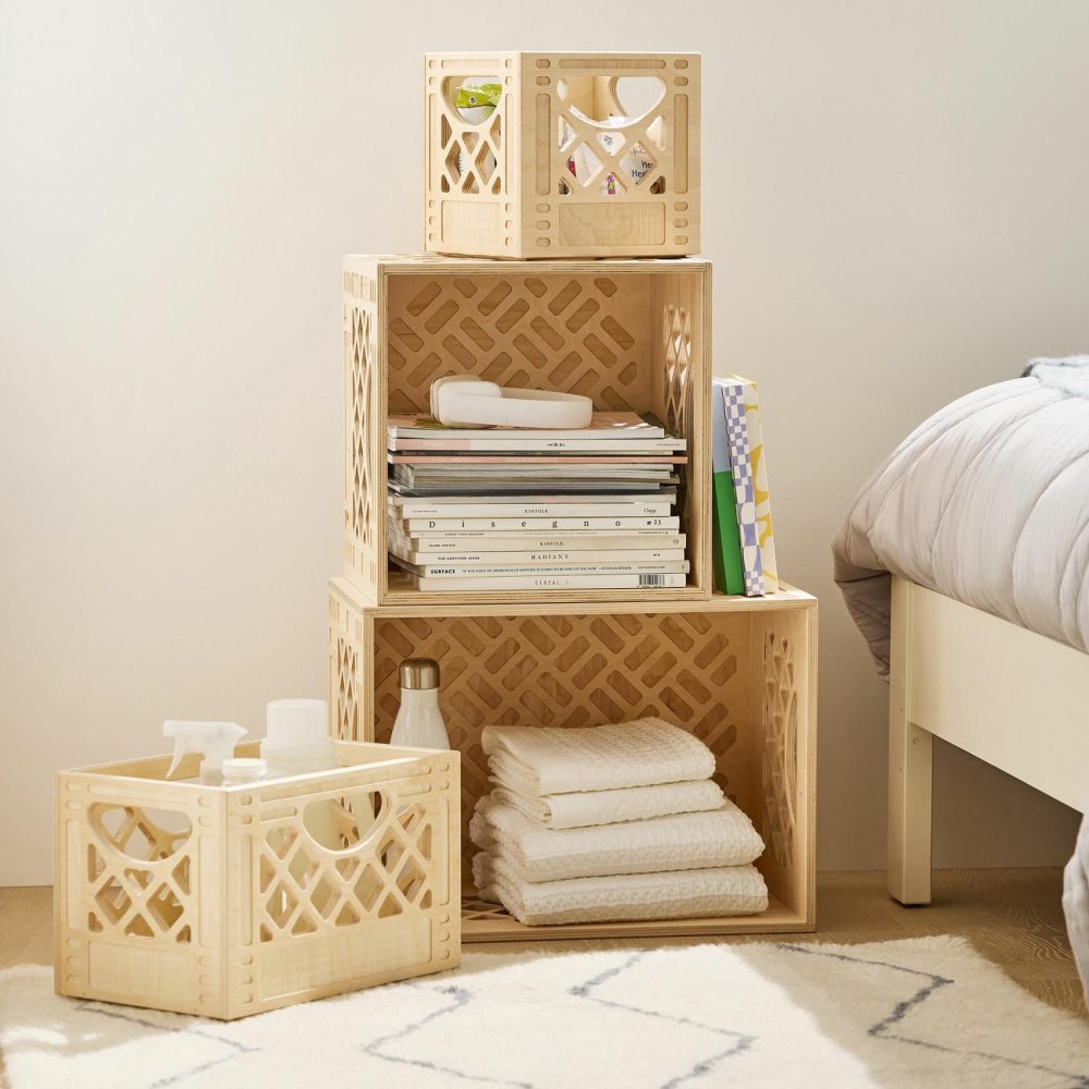 Baskets & Hampers |  Waam Industries Wooden Milk Crate Baskets & Hampers Baskets & Hampers