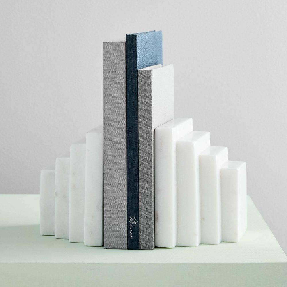 Books & Bookends |  Stepped White Marble Bookends Books & Bookends Books & Bookends