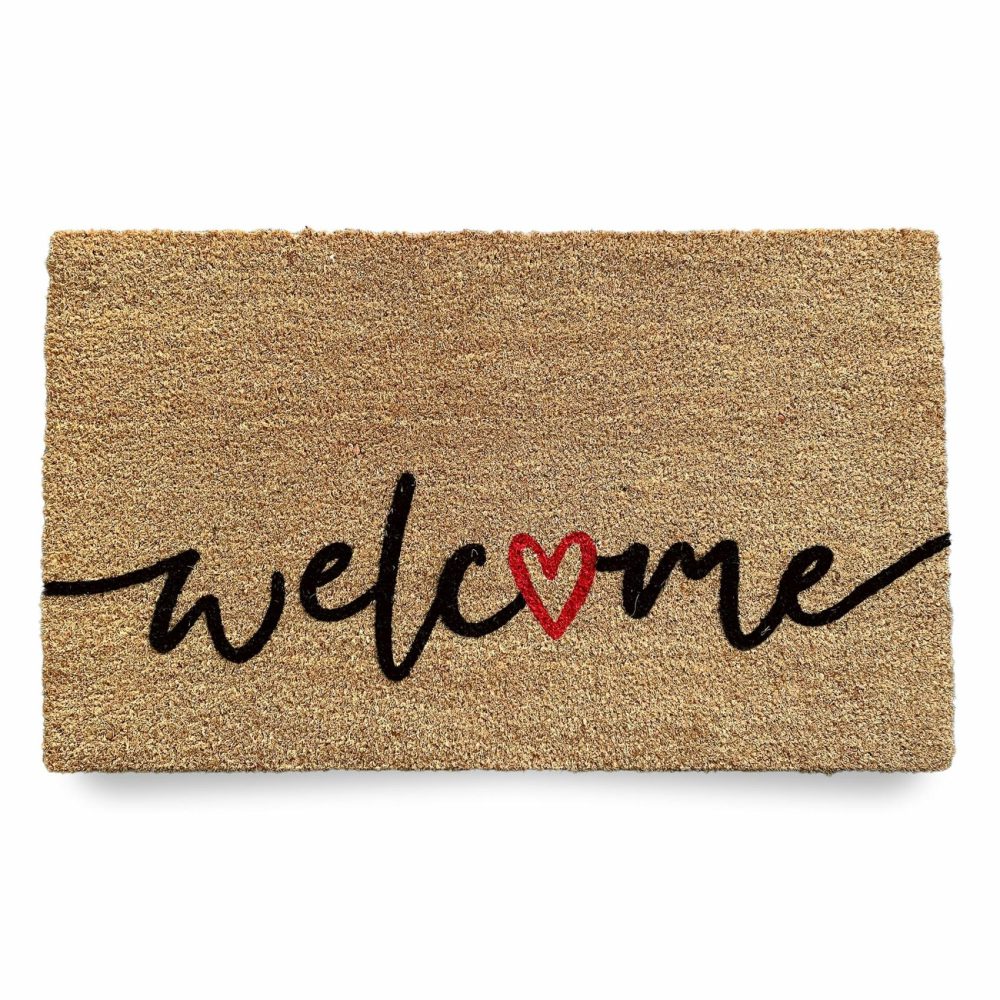 Doormats |  Nickel Designs Hand-Painted Doormat – Script Heart Welcome Doormats Doormats