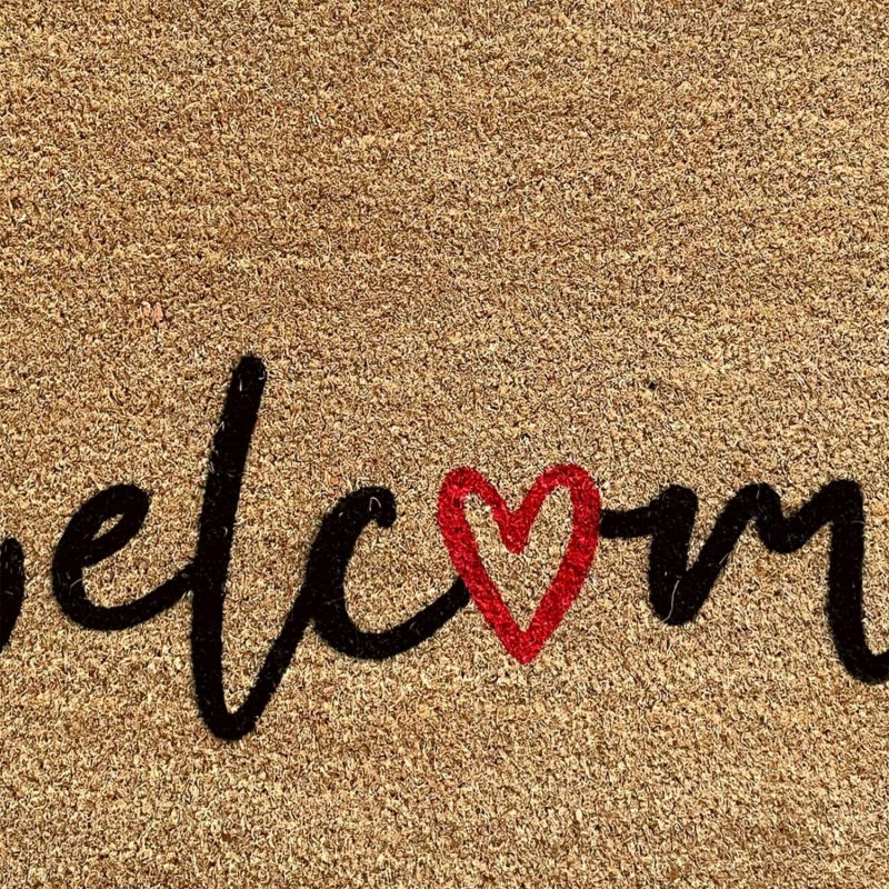 Doormats |  Nickel Designs Hand-Painted Doormat – Script Heart Welcome Doormats Doormats