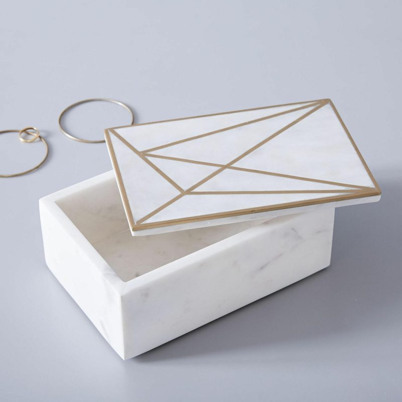 Jewelry Storage |  Brass Inlay Marble Box – Rectangle Jewelry Storage Jewelry Storage