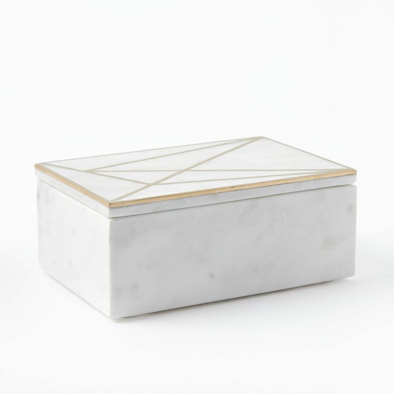 Jewelry Storage |  Brass Inlay Marble Box – Rectangle Jewelry Storage Jewelry Storage