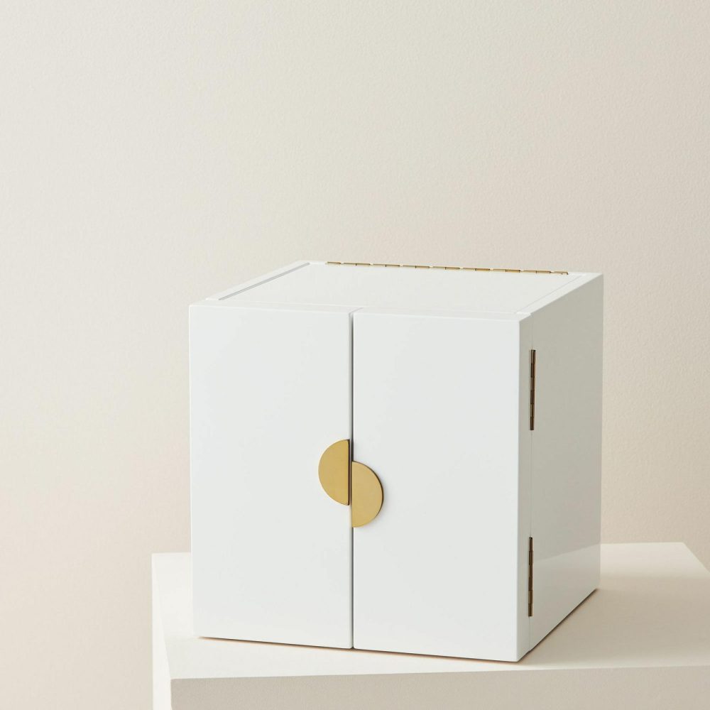 Jewelry Storage |  Modern White Lacquer Jewelry Box – Cube Jewelry Storage Jewelry Storage