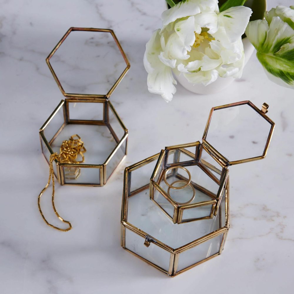 Jewelry Storage |  Nesting Golden Glass Shadow Boxes (Set Of 3) Jewelry Storage Jewelry Storage