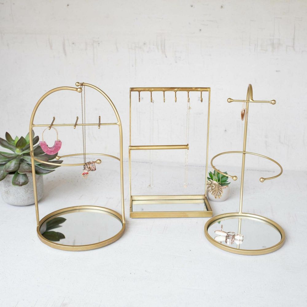 Jewelry Storage |  Tabletop Gold Mirrored Jewelry Stands (Set Of 3) Jewelry Storage Jewelry Storage