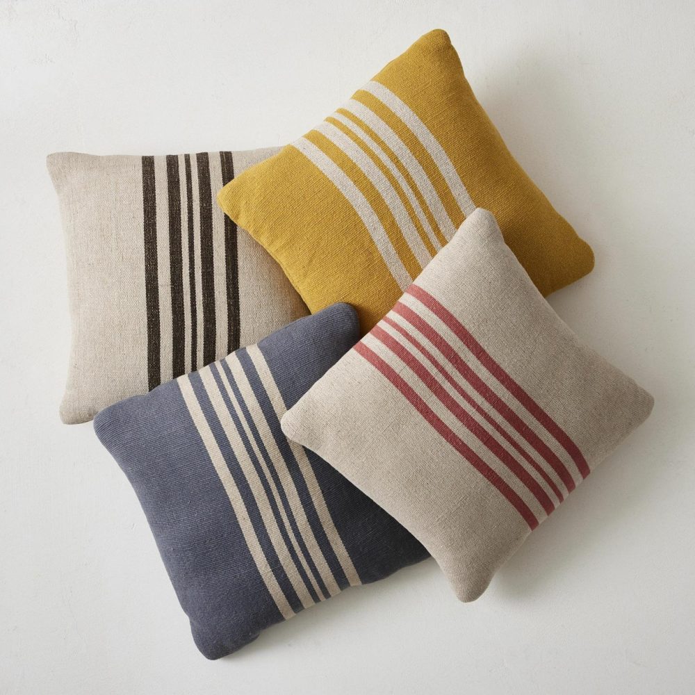 Outdoor Pillows |  Natural Center Stripe Indoor/Outdoor Pillow Indigo Outdoor Pillows Indigo