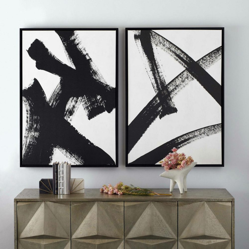 Paintings |  Abstract Ink Brush Framed Wall Art Art Art Pairs & Sets