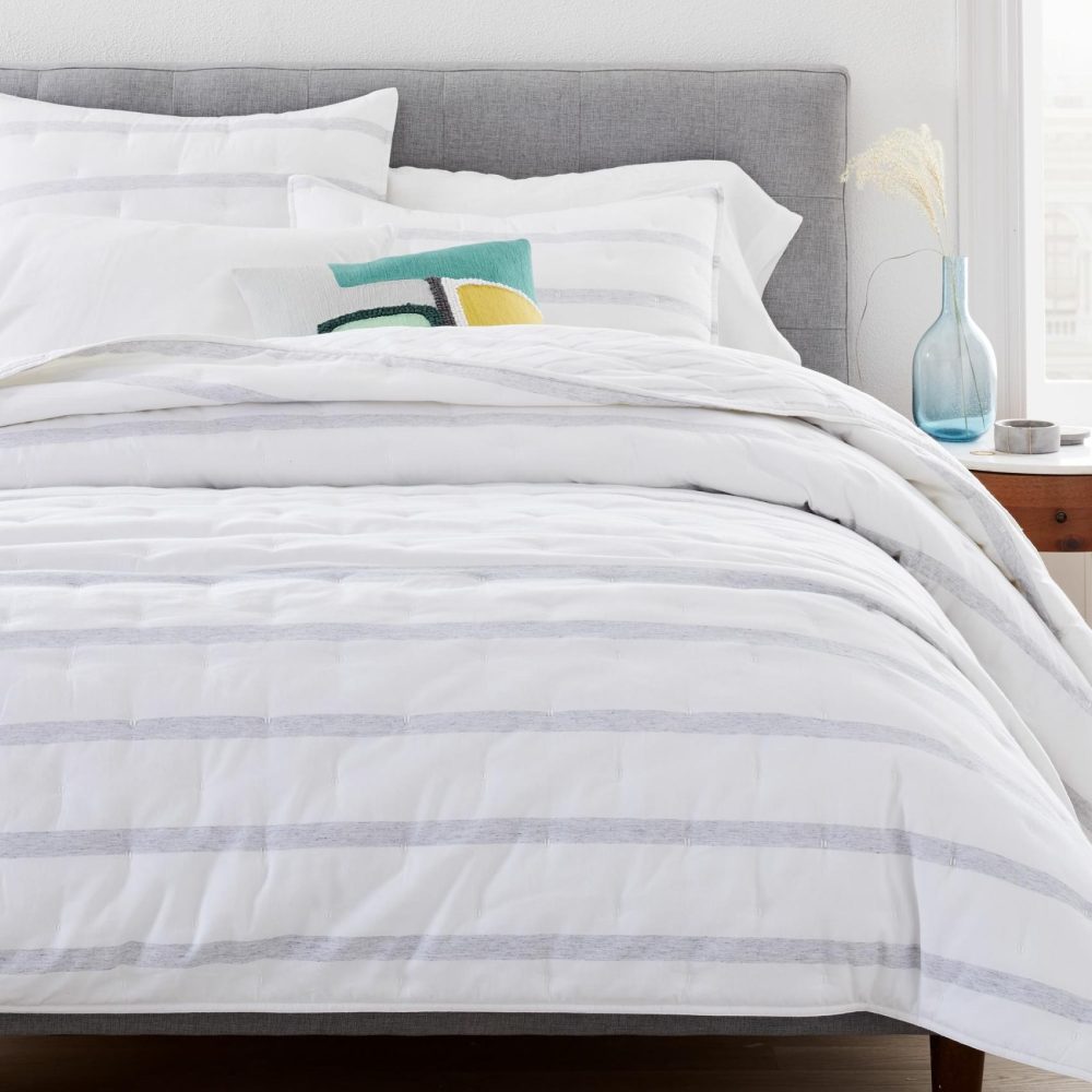 Quilts |  Washed Cotton Percale Reversible Melange Stripe Quilt & Shams Bedding Quilts