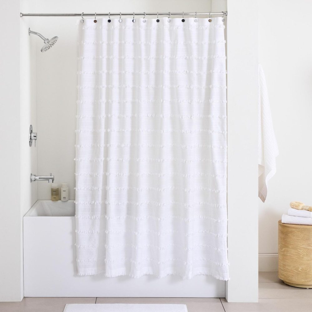 Shower Curtains |  Organic Stripe Stitch Candlewick Shower Curtain Bath Linens Shower Curtains