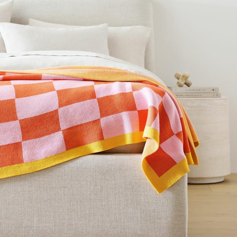 Throws |  Krista Marie Young River Knit Blanket Peach Pillows, Throws & Poufs Peach