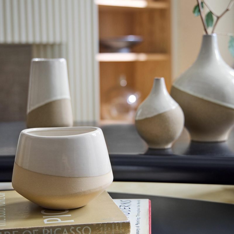 Vases |  Half-Dipped White Stoneware Vases Room Decor Vases