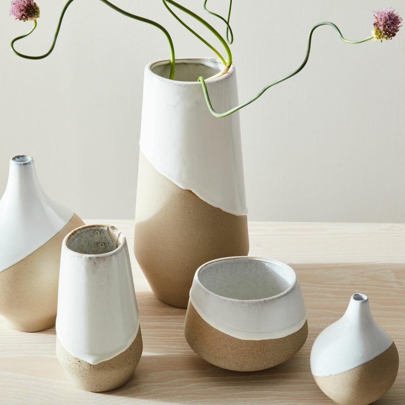 Vases |  Half-Dipped White Stoneware Vases Room Decor Vases