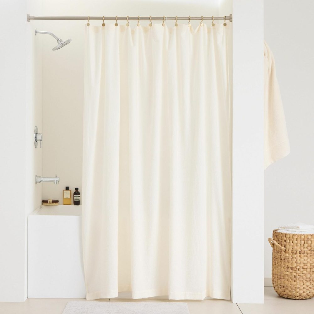 Shower Curtains |  Crinkle Shower Curtain Ivory Bath Linens Ivory