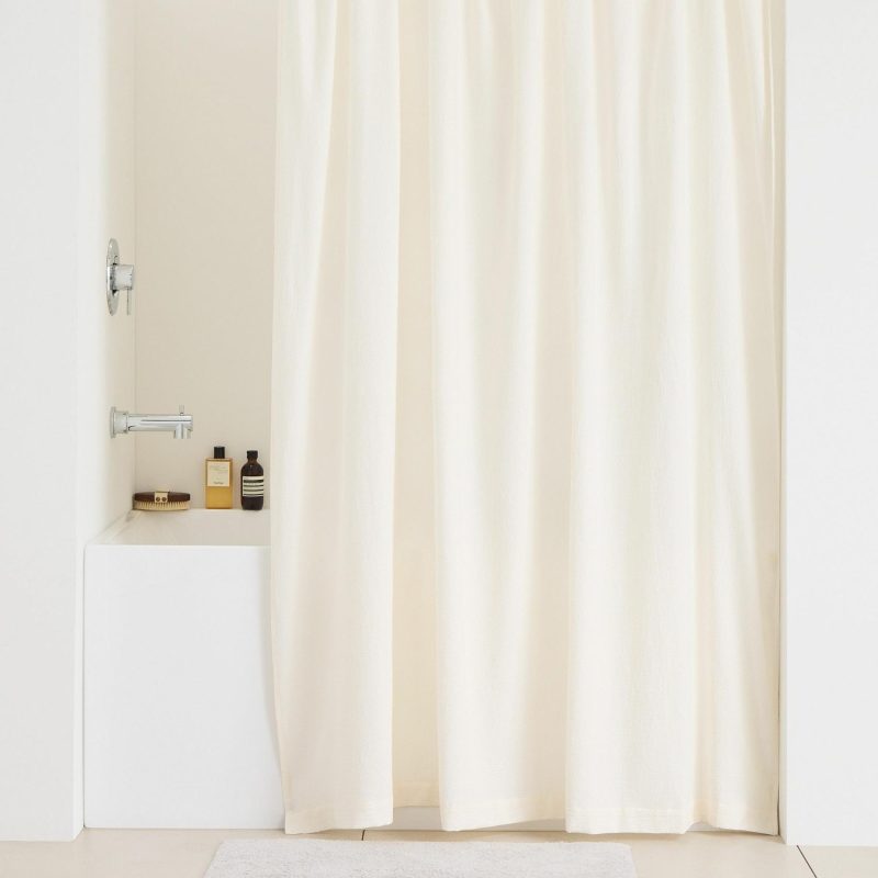 Shower Curtains |  Crinkle Shower Curtain Ivory Bath Linens Ivory