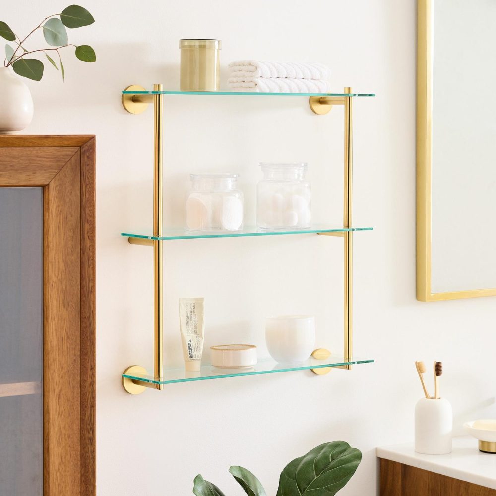 Wall Shelves |  Modern Overhang Triple Glass Bathroom Shelf Bathroom Organization Wall Shelves