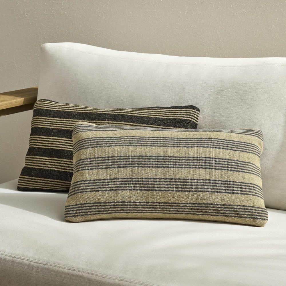 Pillows |  Natural Mini Stripe Indoor/Outdoor Pillow Natural,Midnight Outdoor Pillows Natural,Midnight